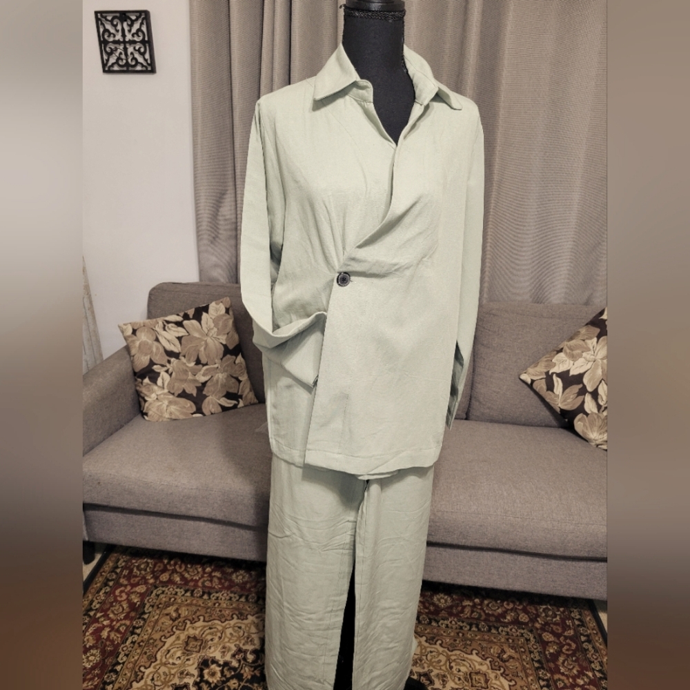 100% Turkish cotton kimono Stylish Light Green Two-Piece Set